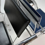 Set of 4 Postmodern Black and Blue and chrome tubular chairs, 1980s