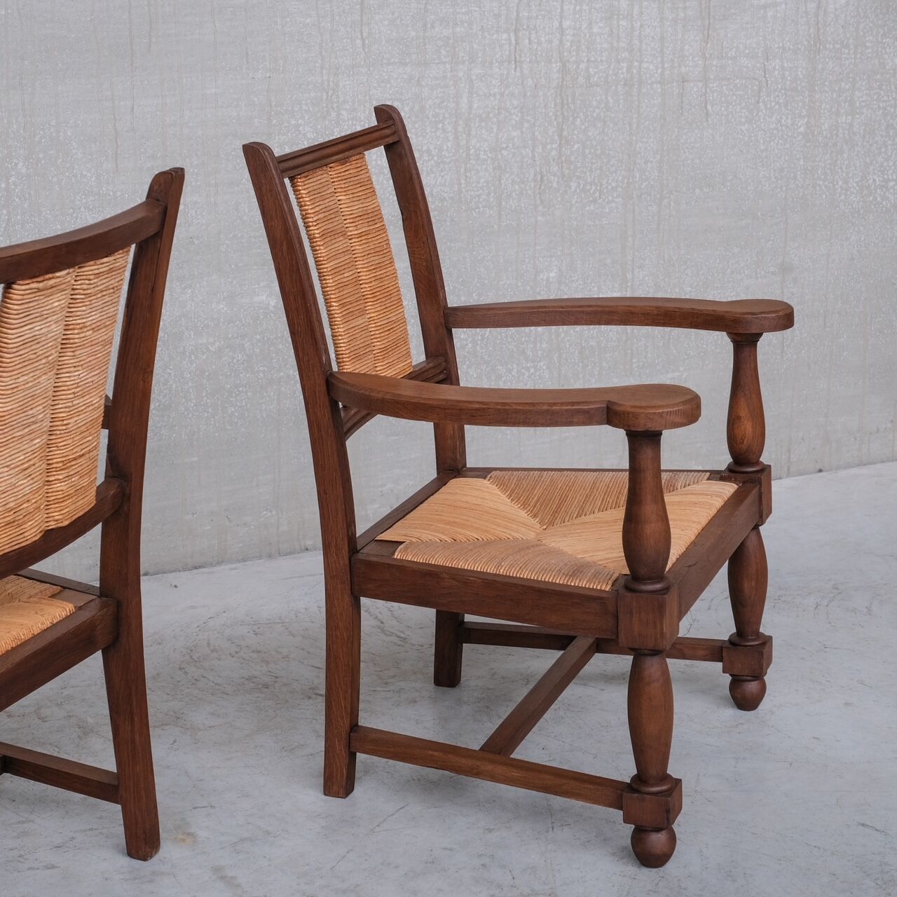 Pair of Mid-Century Rush French Armchairs