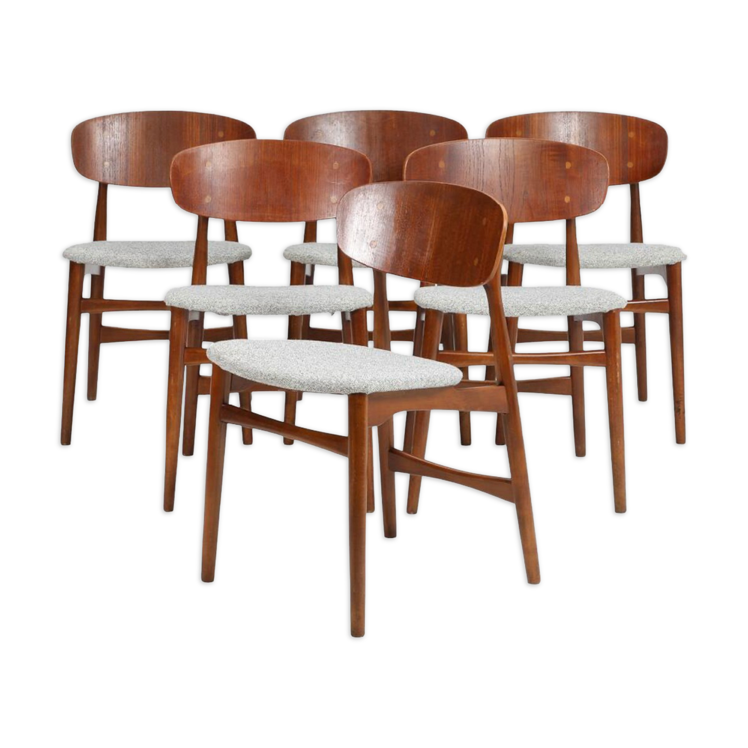 Series of 6 Scandinavian chairs in oak and teak by Jens Hjorth. Edition Randers Stolefabrik