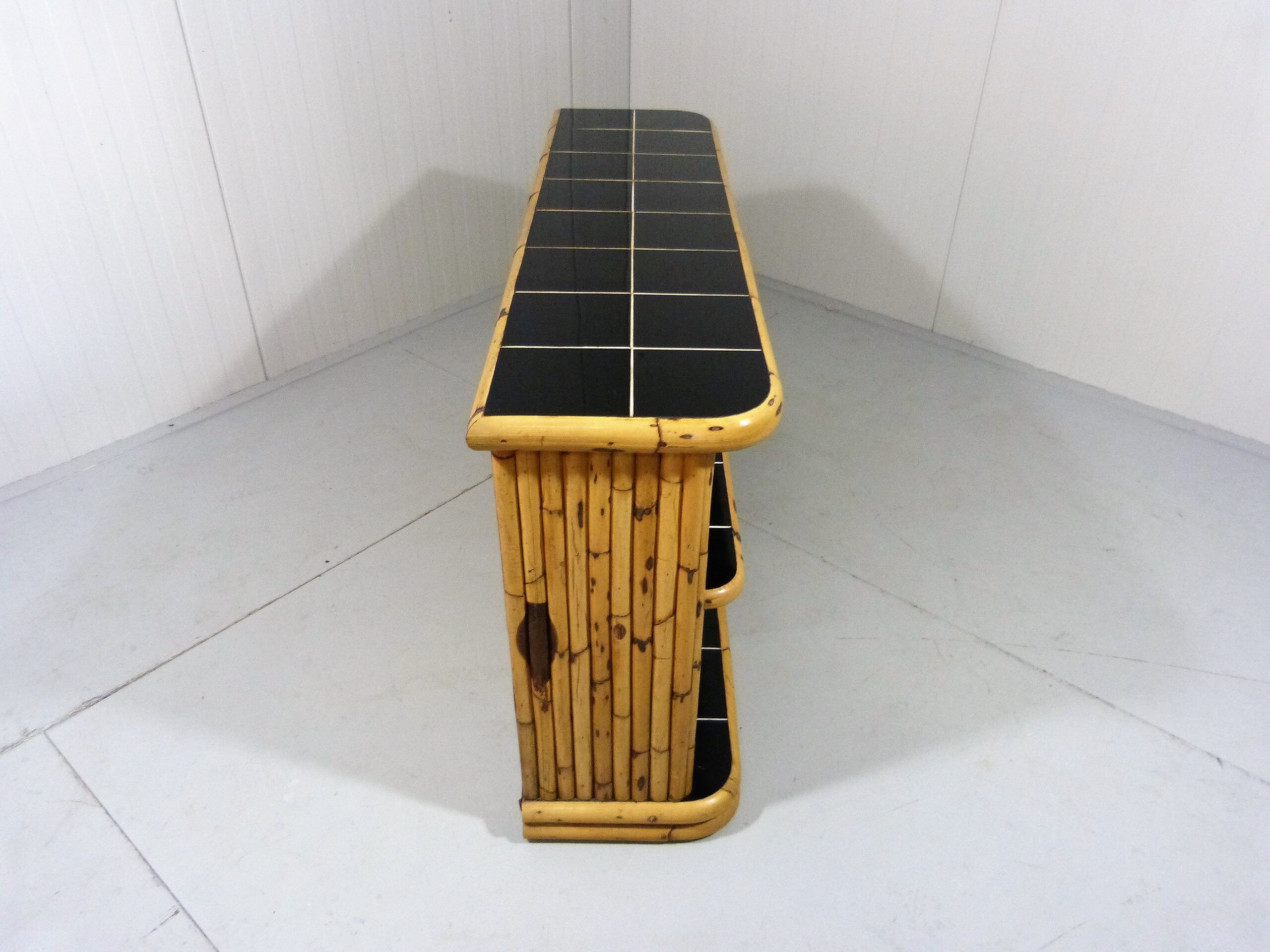 Bamboo rack with black tiles bookcase 1950