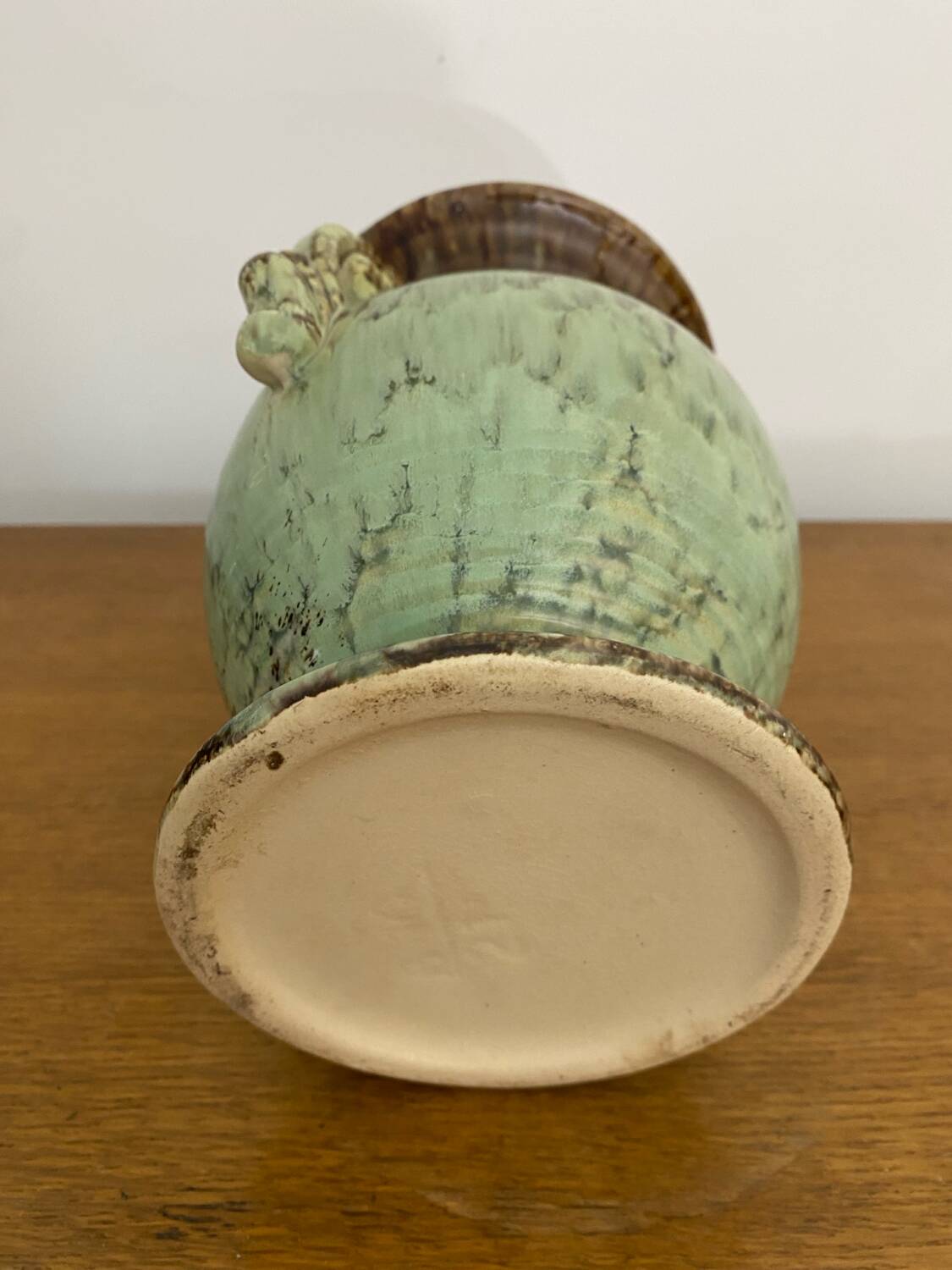 Antique Green Brown Ceramic Baluster Vase Vintage Decoration