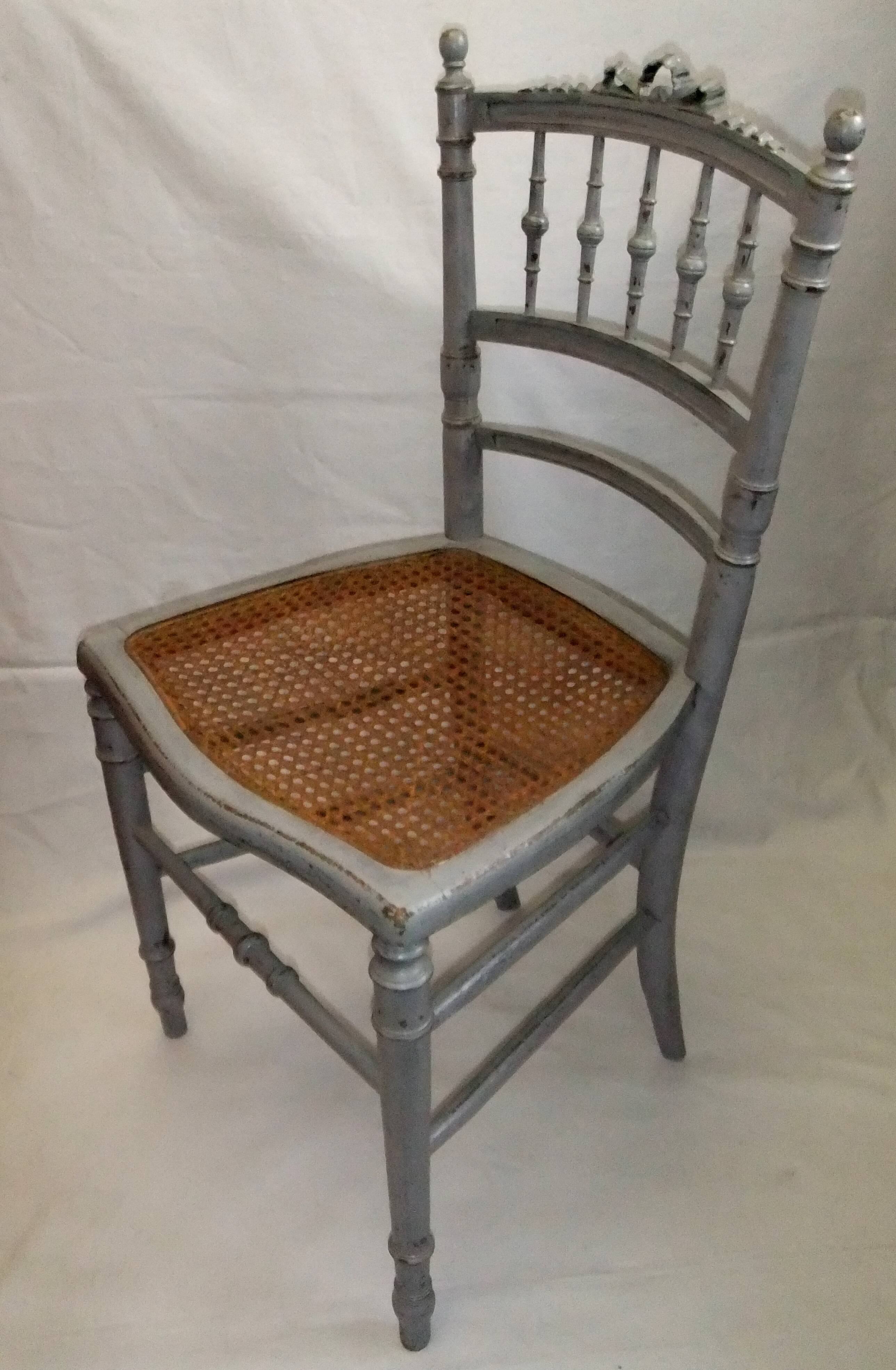 Antique Louis XVI style chair with pebble grey cane