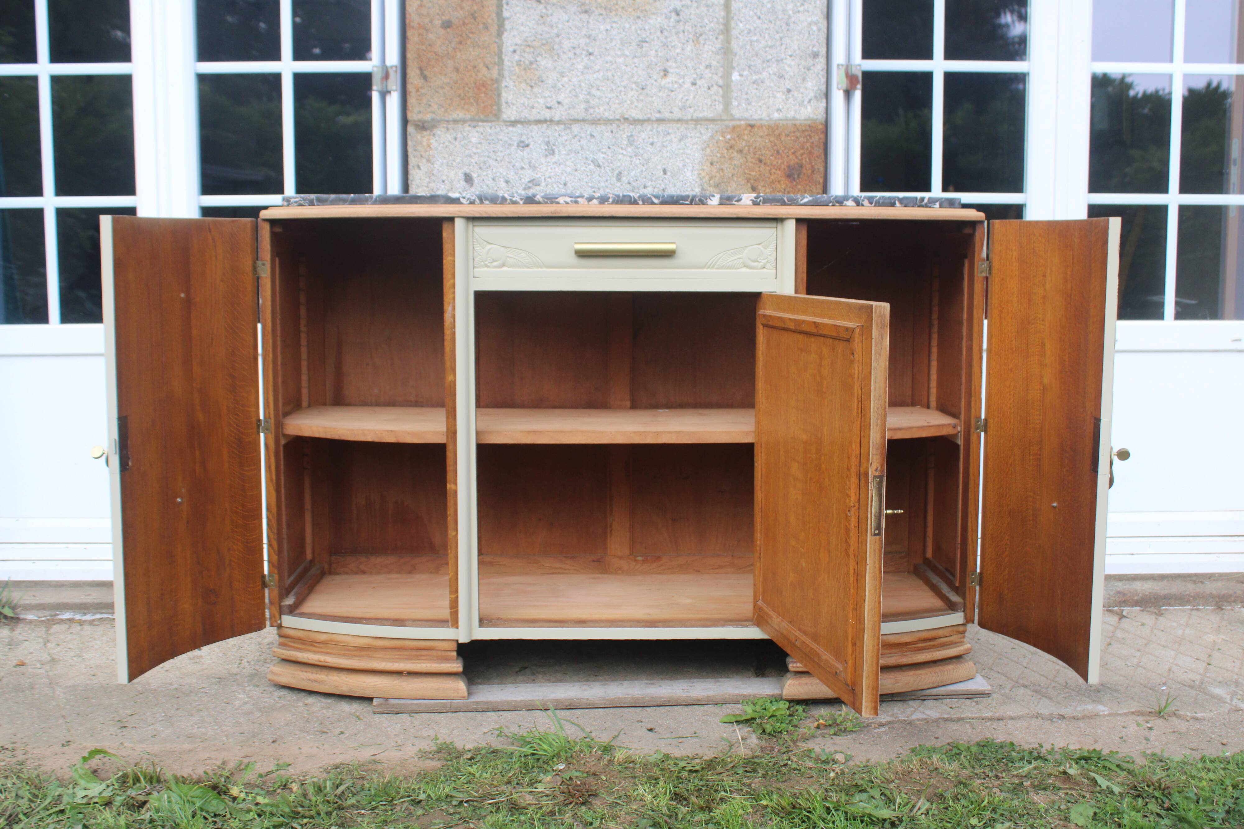 Art Deco sideboard in renovated solid oak – marble top