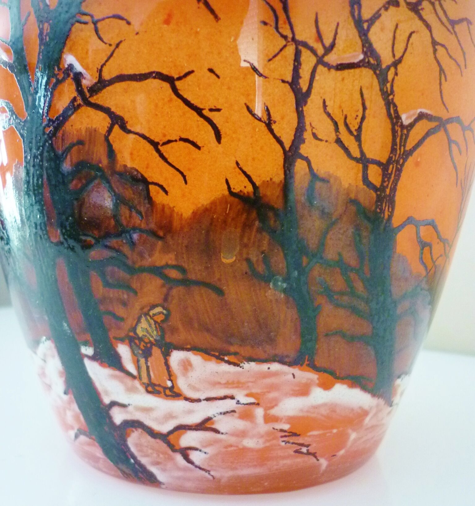 Seau, pot à biscuits ancien, verre soufflé, émaillé, ateliers Legras, art nouveau