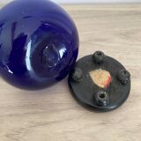 Blue opaline vase, wooden base