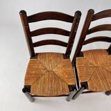 Set of 4 French Pine and Rush Dining Chairs, 1960s