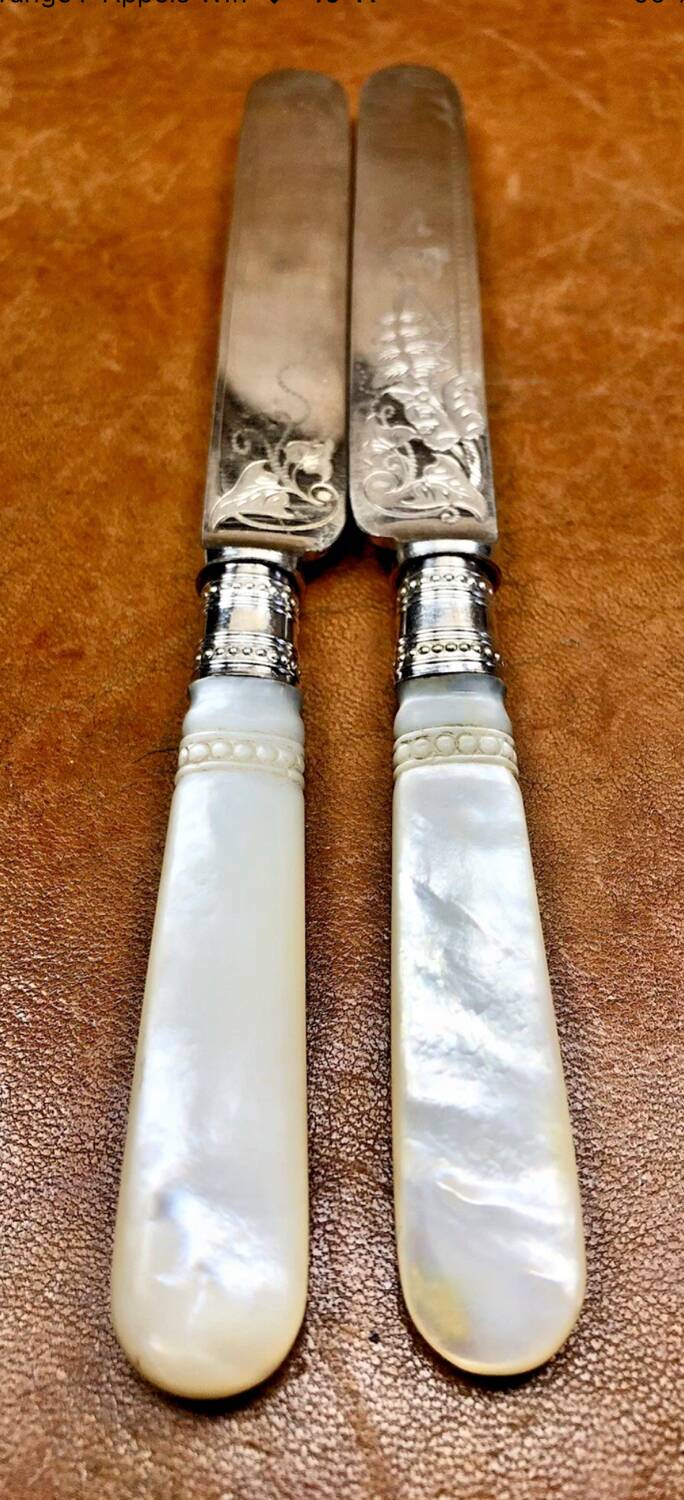 Ménagère couvert entremets nacré et métal argenté XIX