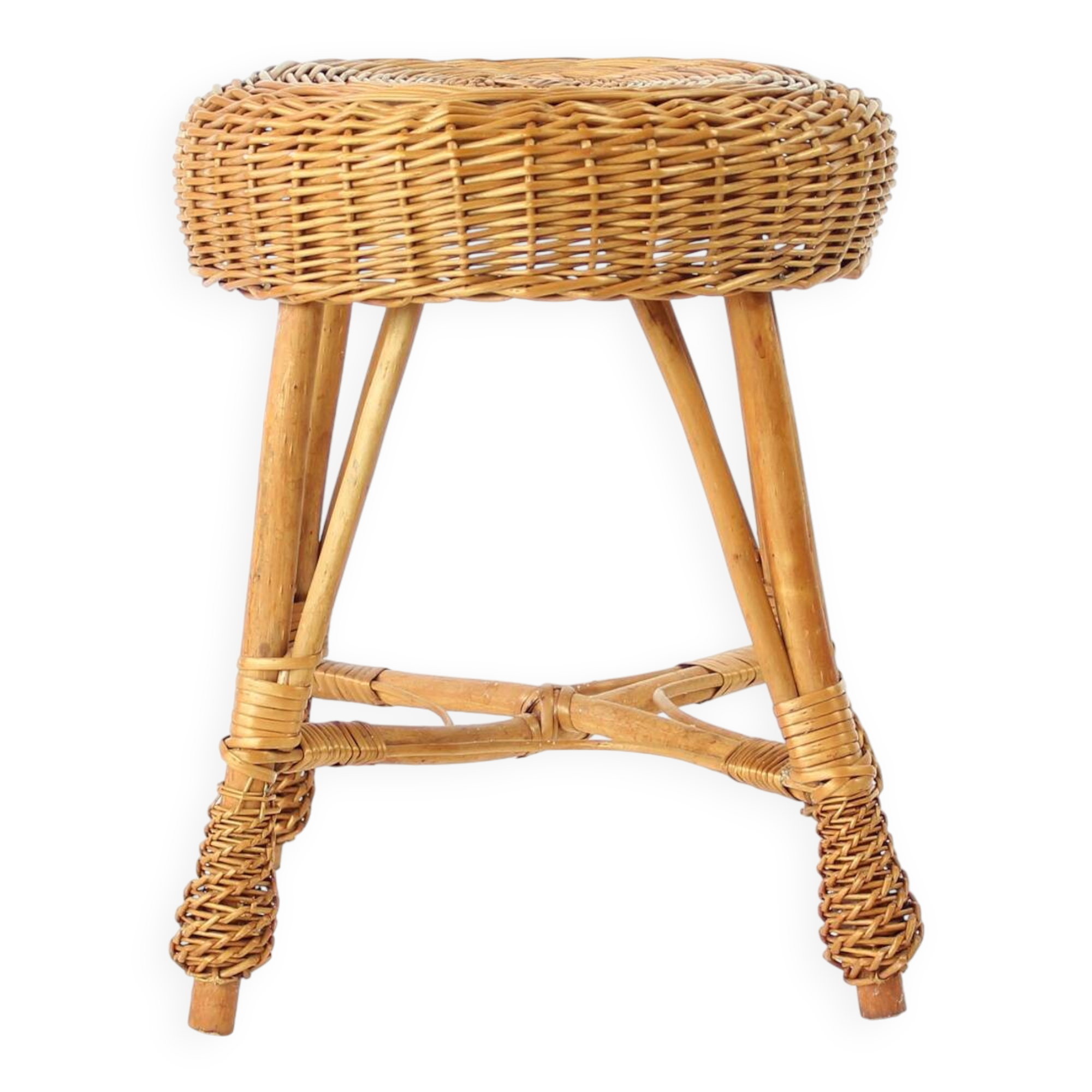 Vintage rattan stool, Czechoslovakia 1960s