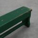 Rustic primitive green farmhouse bench in solid oak, France ca. 1900