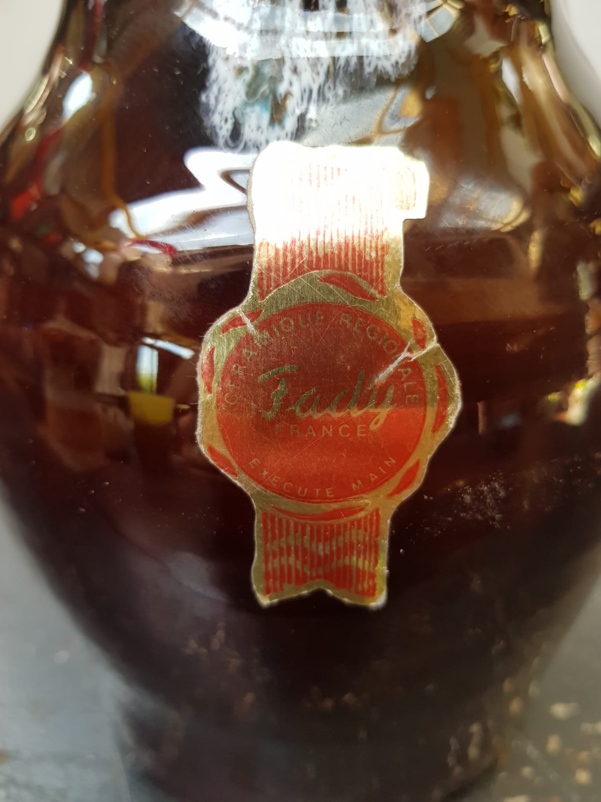 Old vase vallauris fady large model ceramic brown blue drips vintage