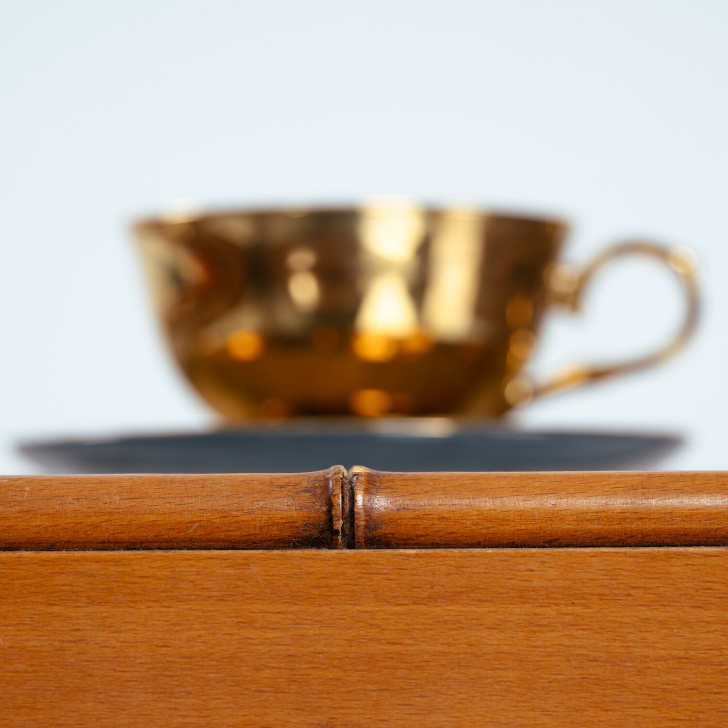 Art Deco Side Table in Carved Oak, Bamboo Style, Cut Glass, Set of 2
