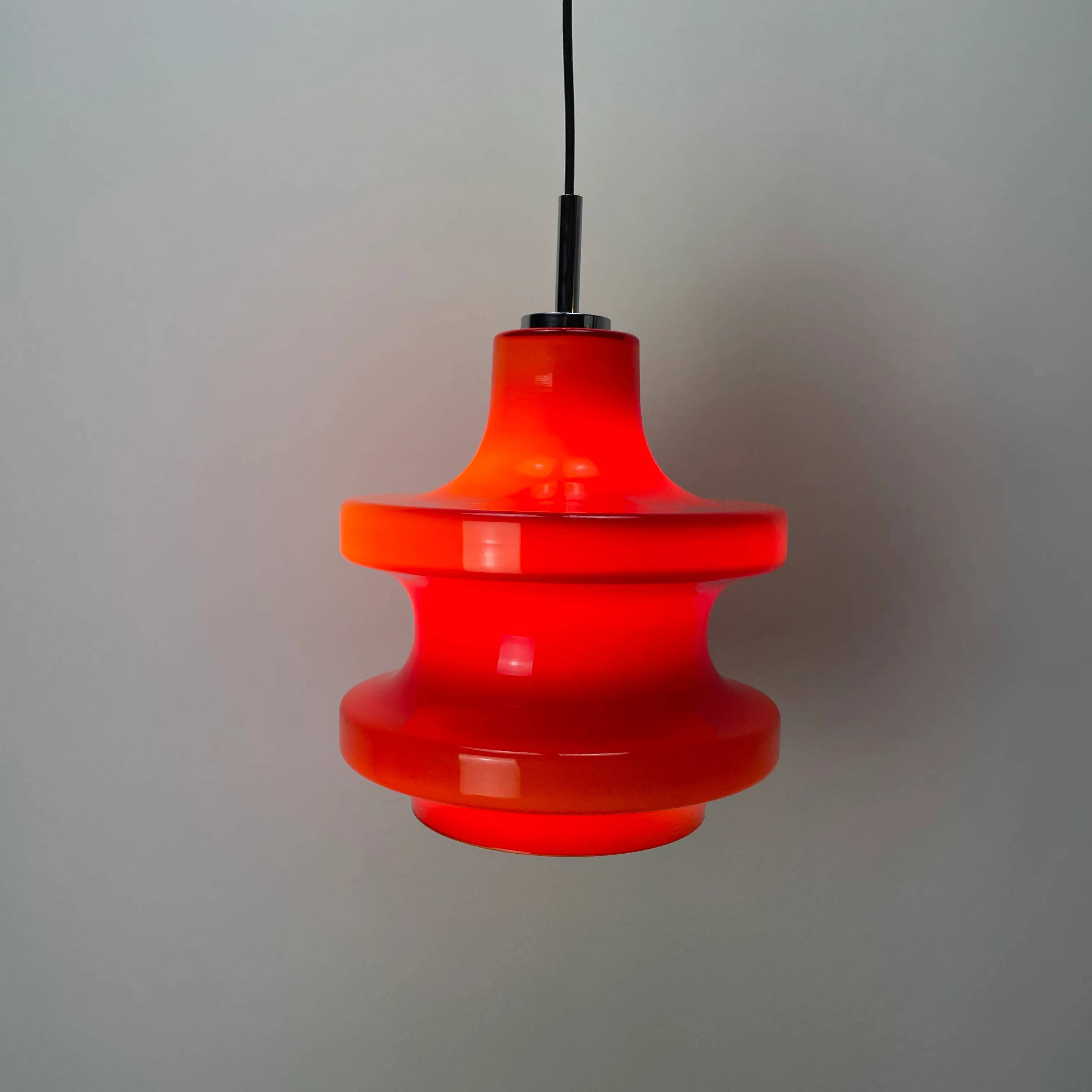 Large red glass pendant light by Peill and Putzler XL 1960