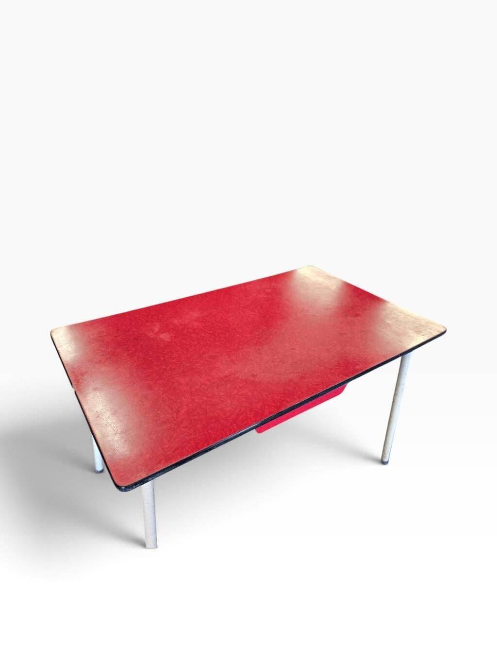 Vintage side table/desk in red formica.