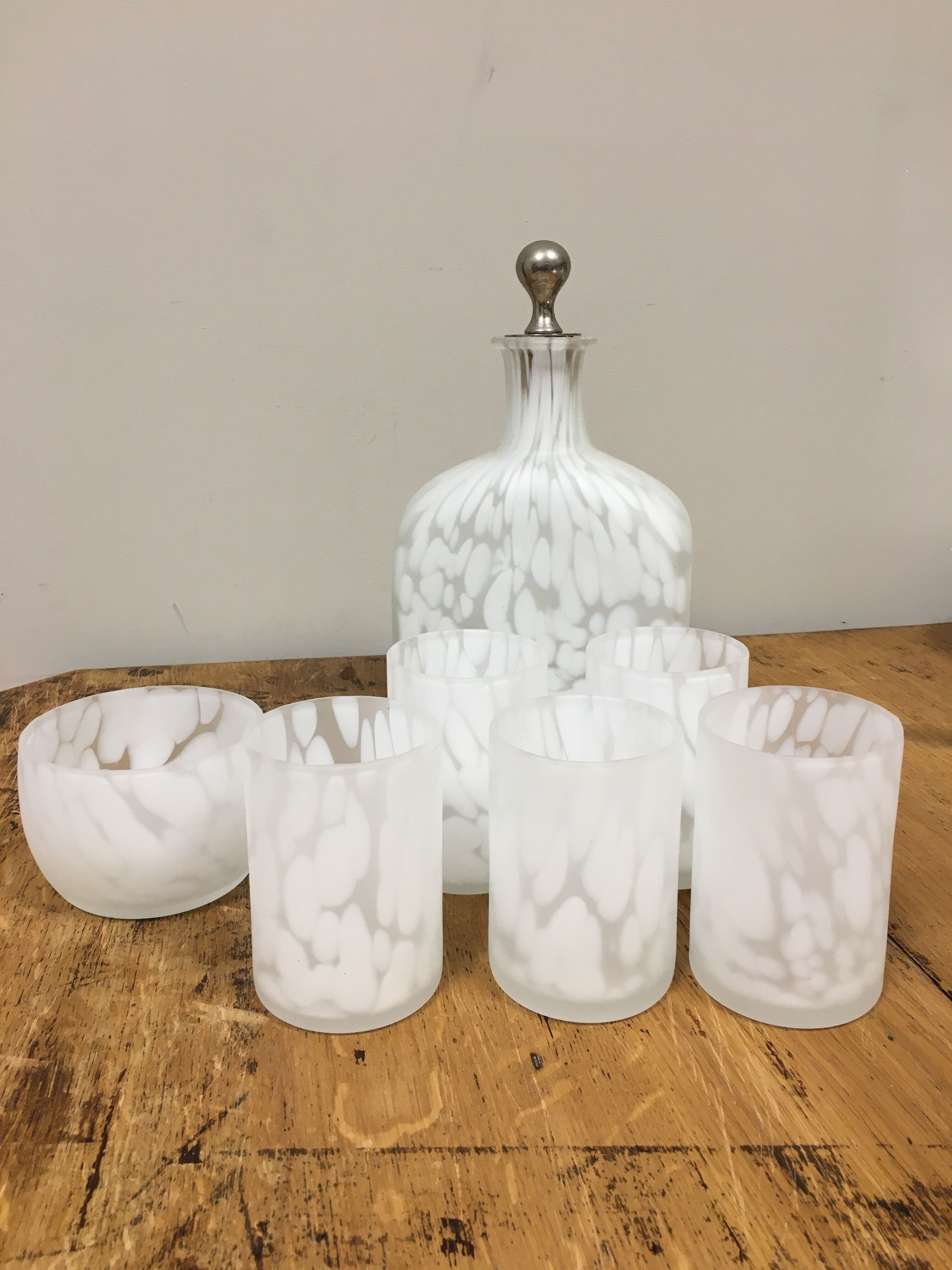 White speckled translucent glass whisky service