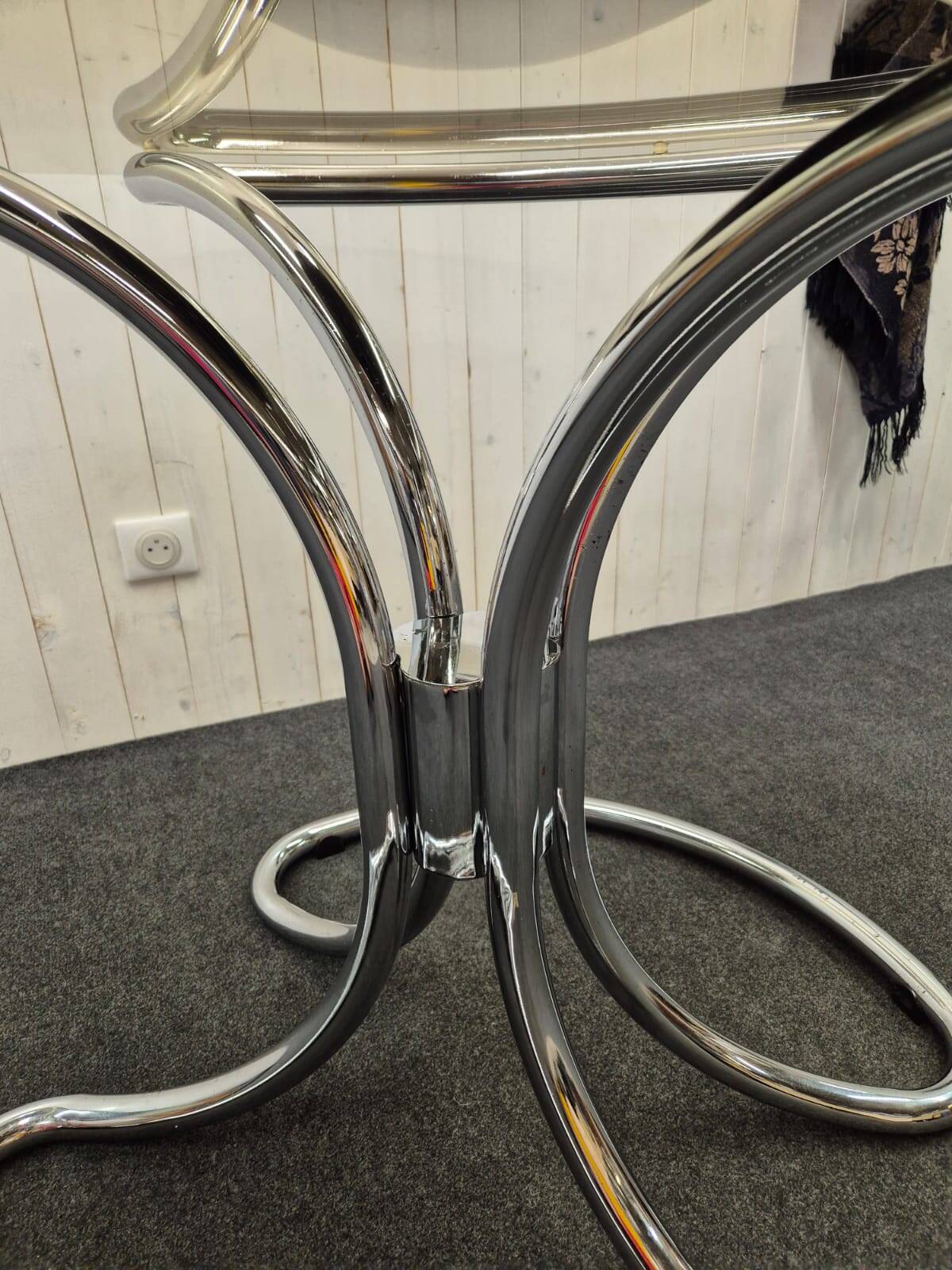 Chrome and smoked glass table.