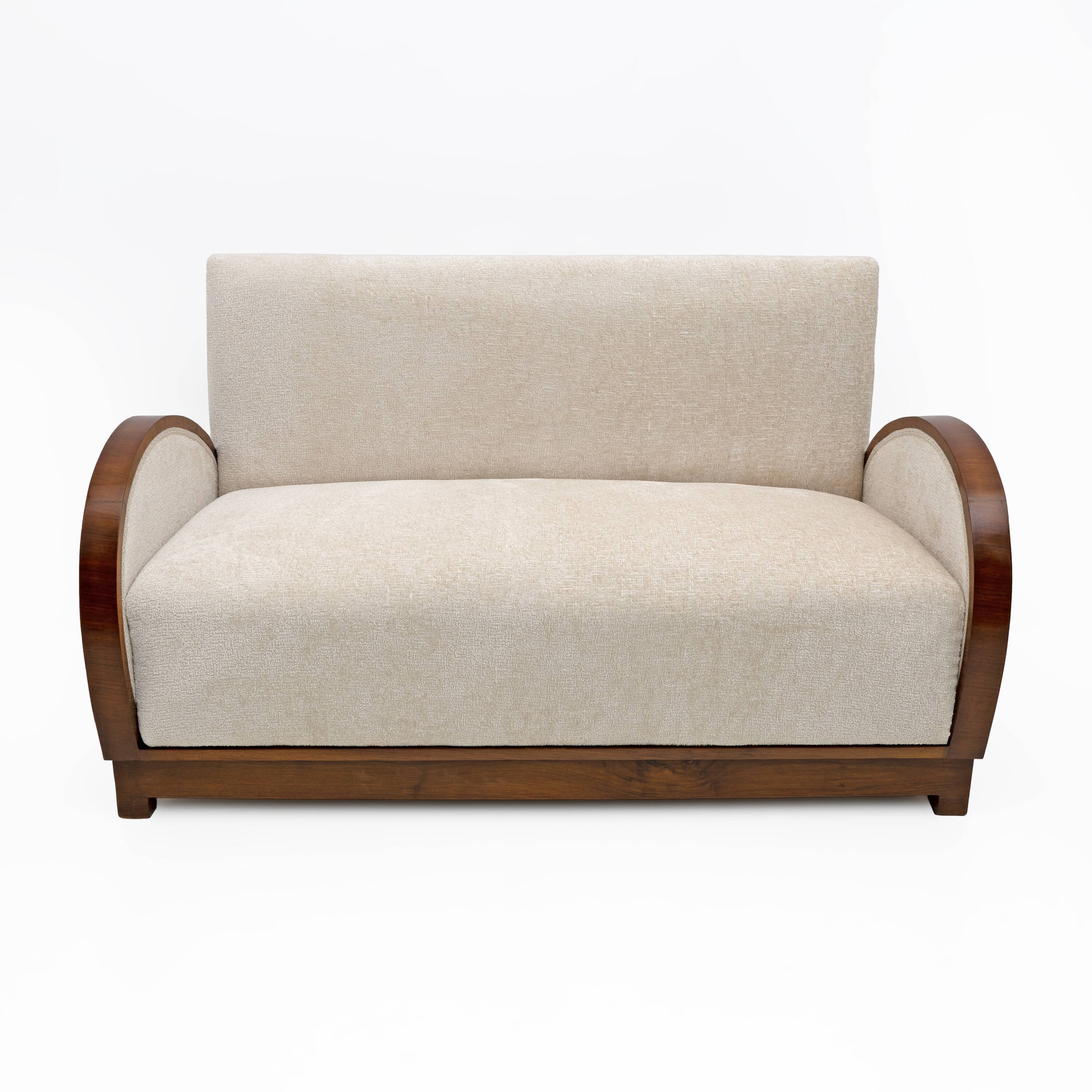 Art Deco Bouclè and Walnut Loveseat, Italy, 1930s