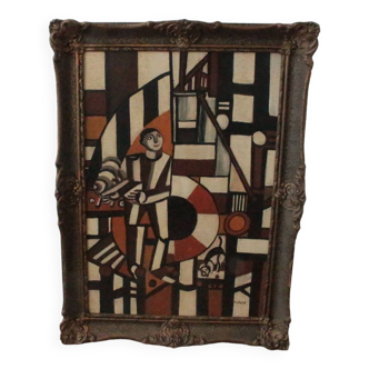 1940s Vintage Cubist Painting of Abstract Figures Composition Modernist, Framed