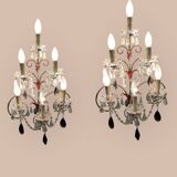 Florentine Tole Crystal Sconces Set of 2 1950’s