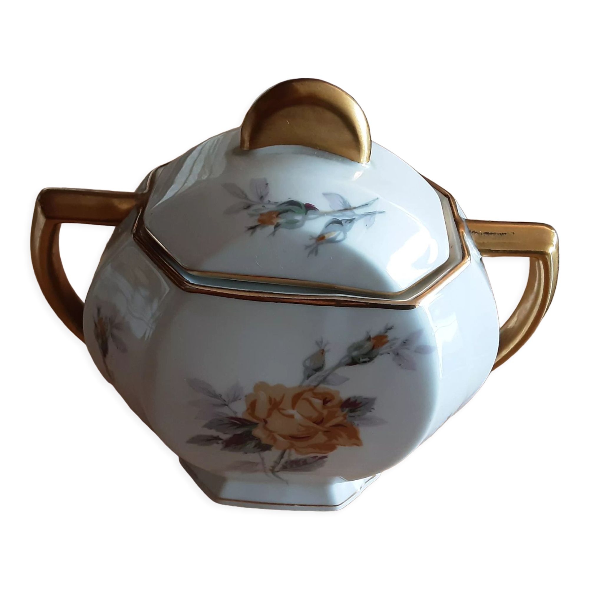 Sucrier porcelaine de Limoges motiffloral