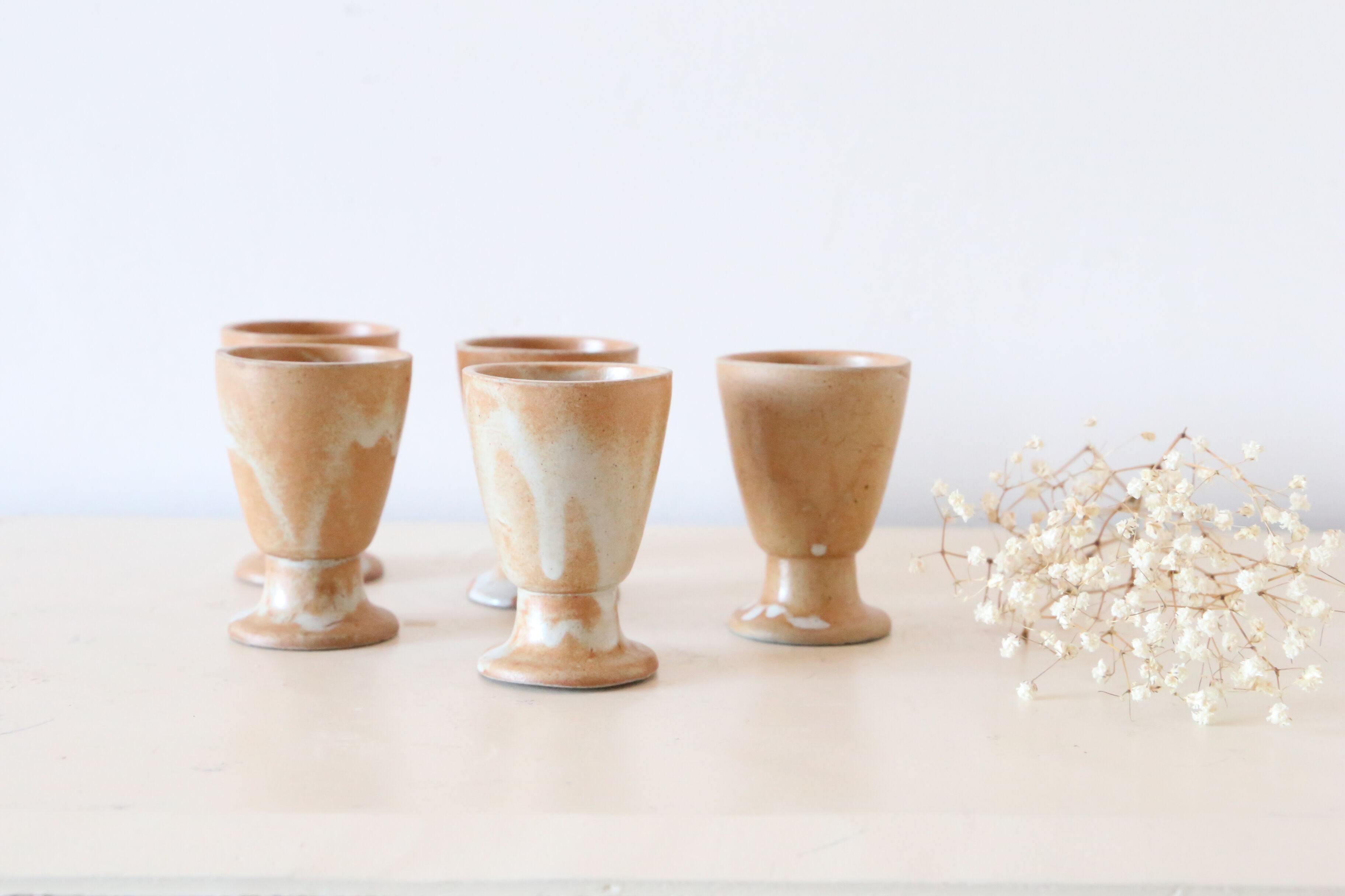 Set of 5 glasses on foot in sandstone, vintage