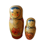 Duo de poupées russes anciennes vintage bois matriochka