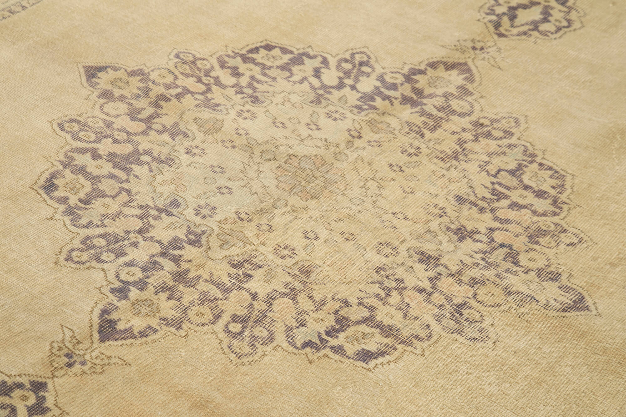 Handwoven antique anatolian beige rug 204 cm x 290 cm