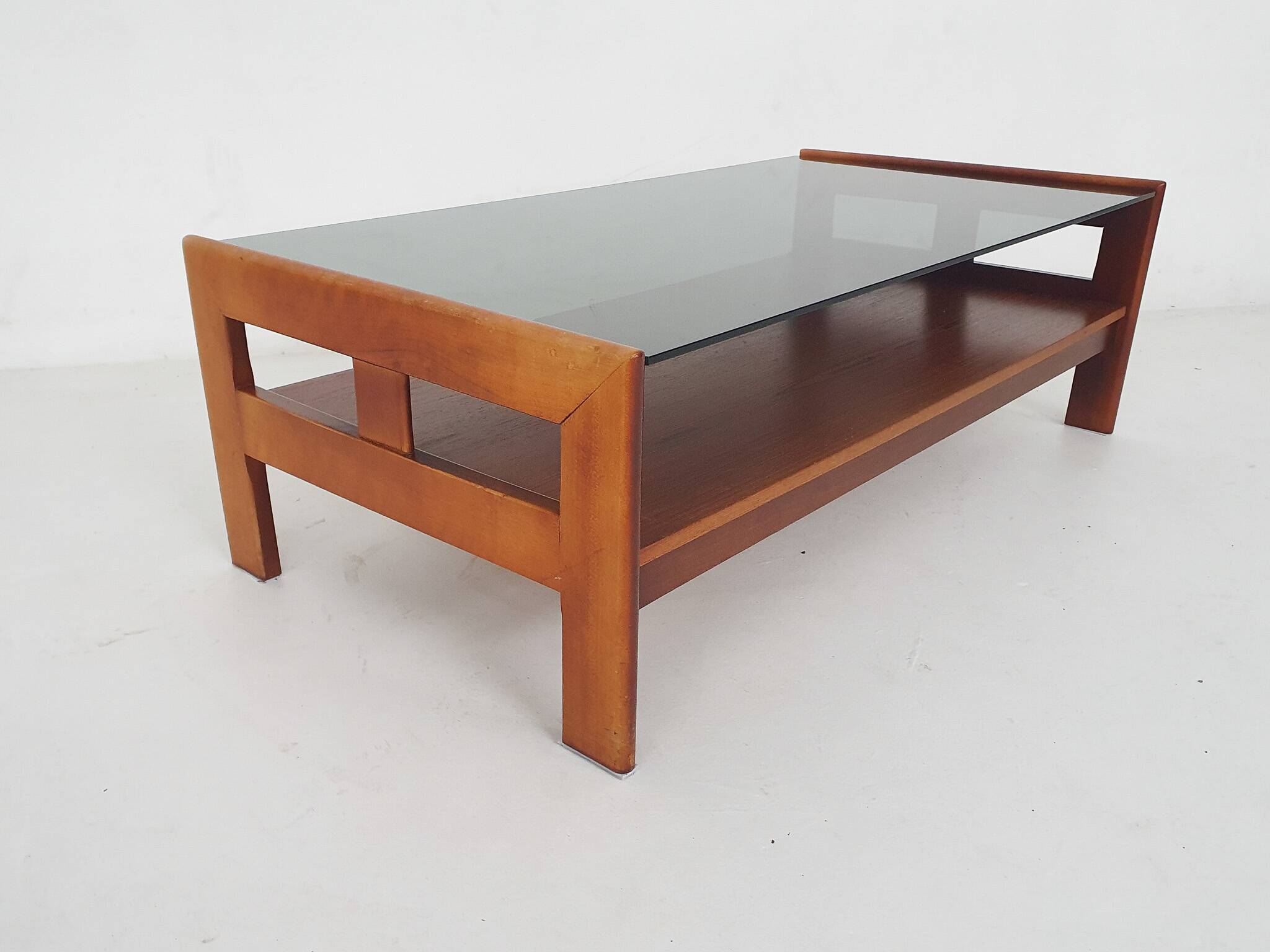 Mid-century coffee table with smoked glass, The Netherlands 1960's