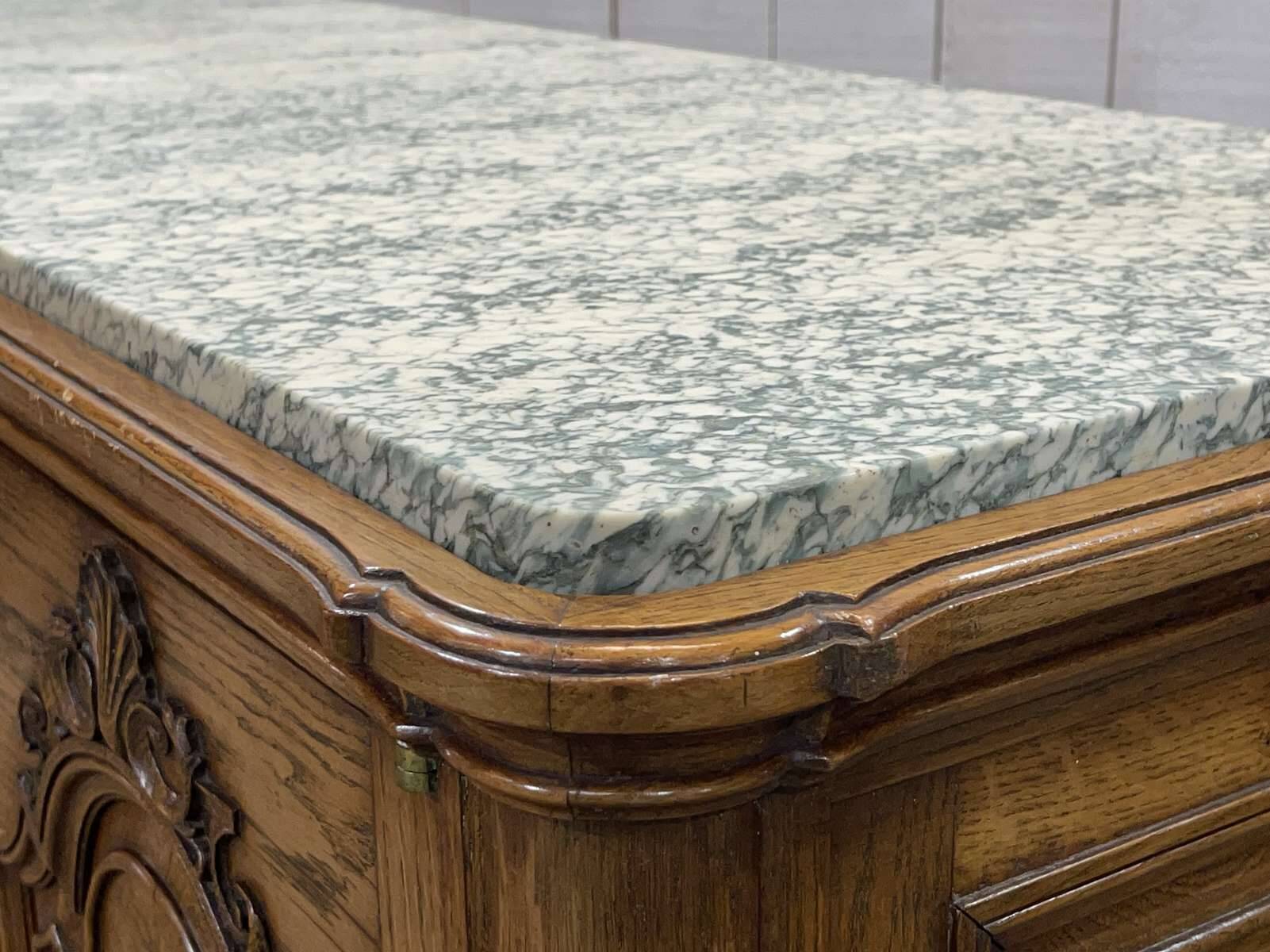 SOUBRIER Chippendale sideboard in oak, elm burl and marble