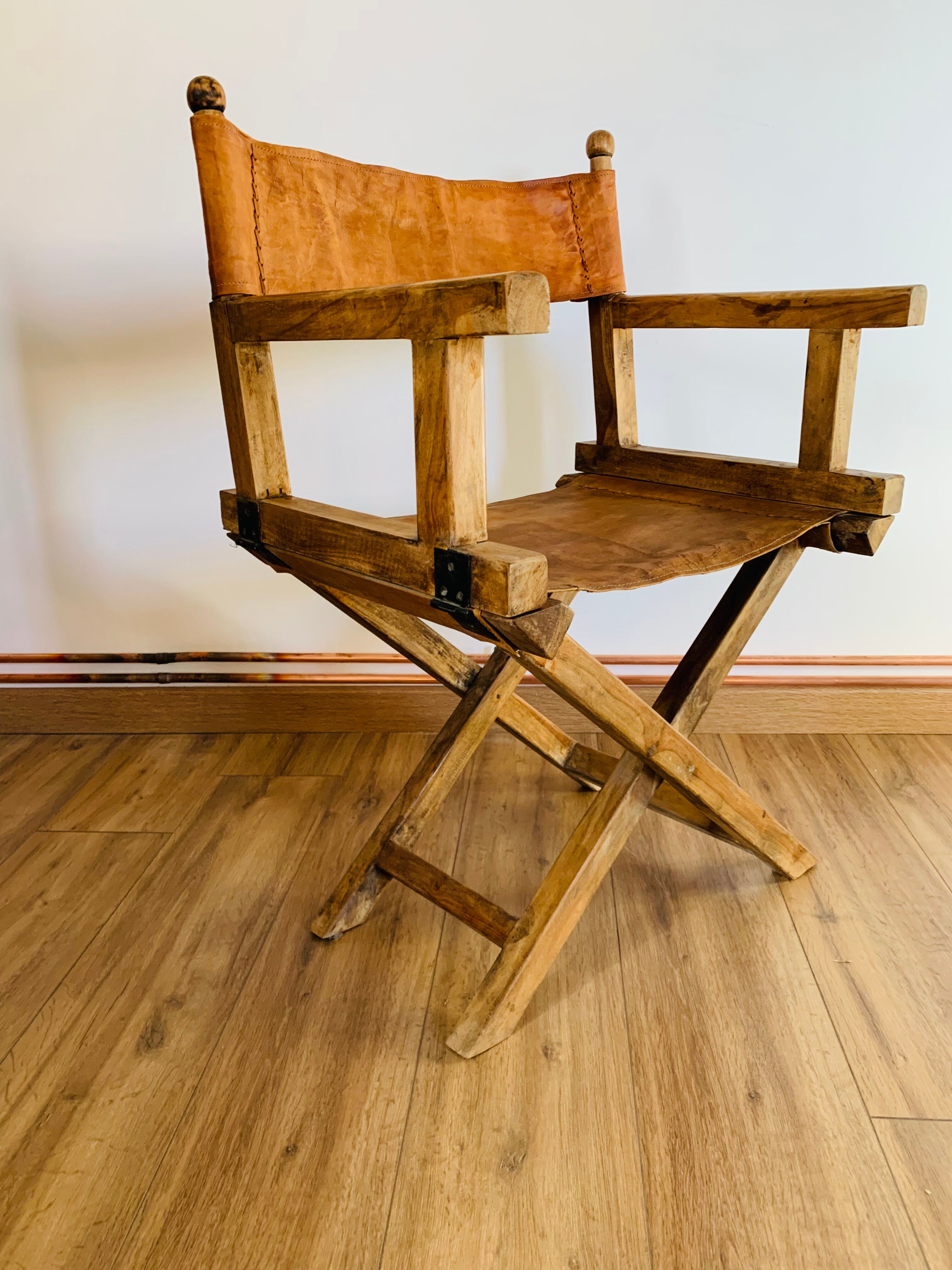 Fauteuil pliant bois et cuir