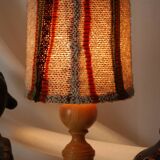 Vintage table lamp in wood and knitted wool