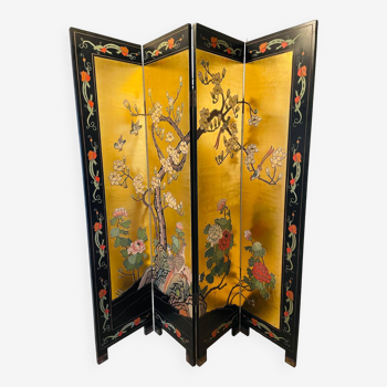 Old Coromandel wooden screen with 4 doors decorated with gold leaf