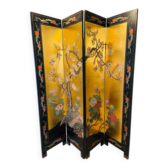 Old Coromandel wooden screen with 4 doors decorated with gold leaf