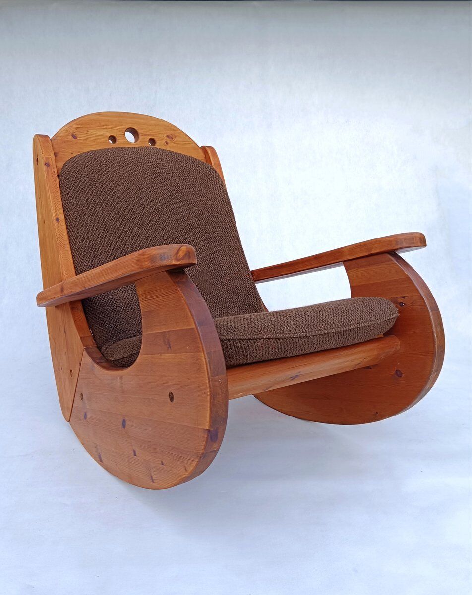 Large brutalist pine rocking chair from Wasa, 1987