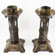 Arts and Crafts Style Forged Metal and Turquoise Glass Candlesticks
