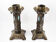Arts and Crafts Style Forged Metal and Turquoise Glass Candlesticks