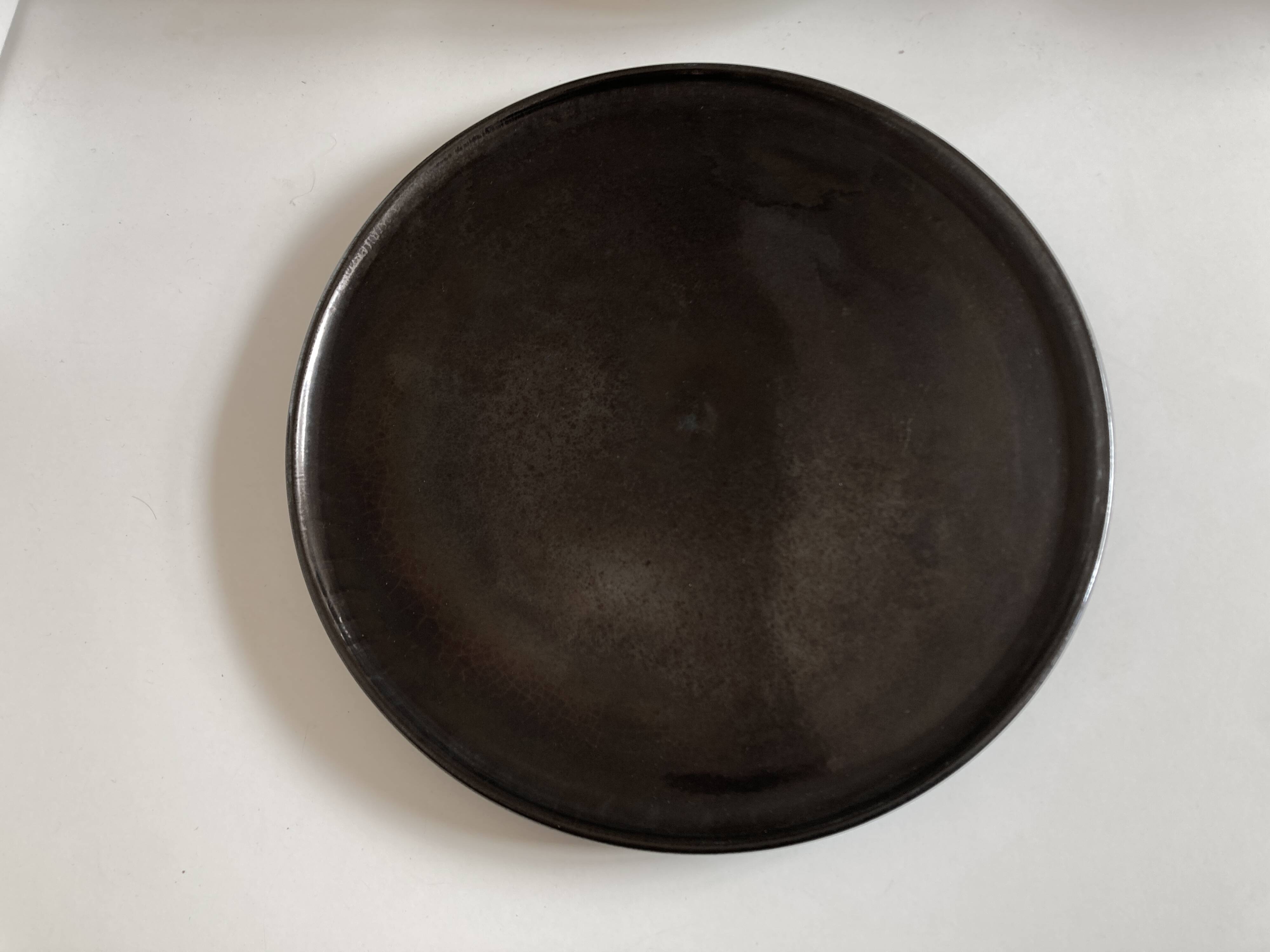 XXL Beretta Vallauris 1960 black glazed earthenware tray D34cm
