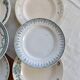 6 mismatched vintage ironstone plates – Green and blue patterns