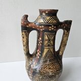 Kabyle Algerian pottery oil jar with polychrome geometric decorations