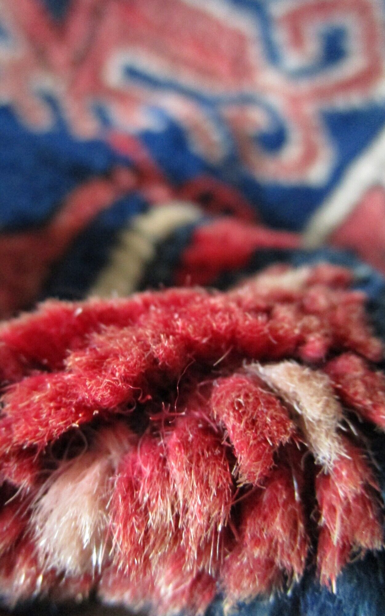 Carpet point knotted velvet wool blue red white 124 cm x 202 cm vintage