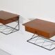 Pair of hanging bedside tables in teak and metal, 1960