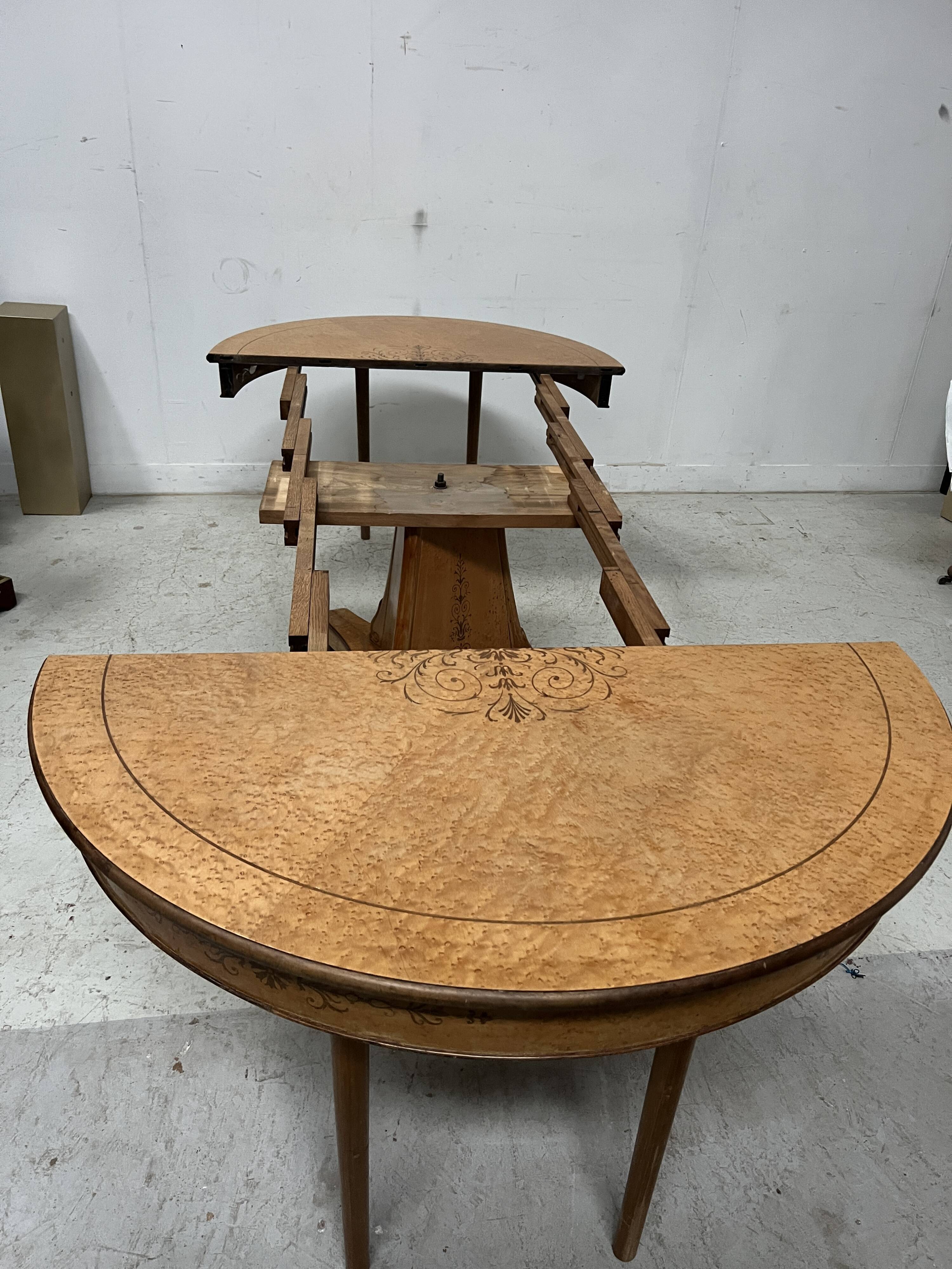 Charles X style maple veneer table and chair set, 20th century