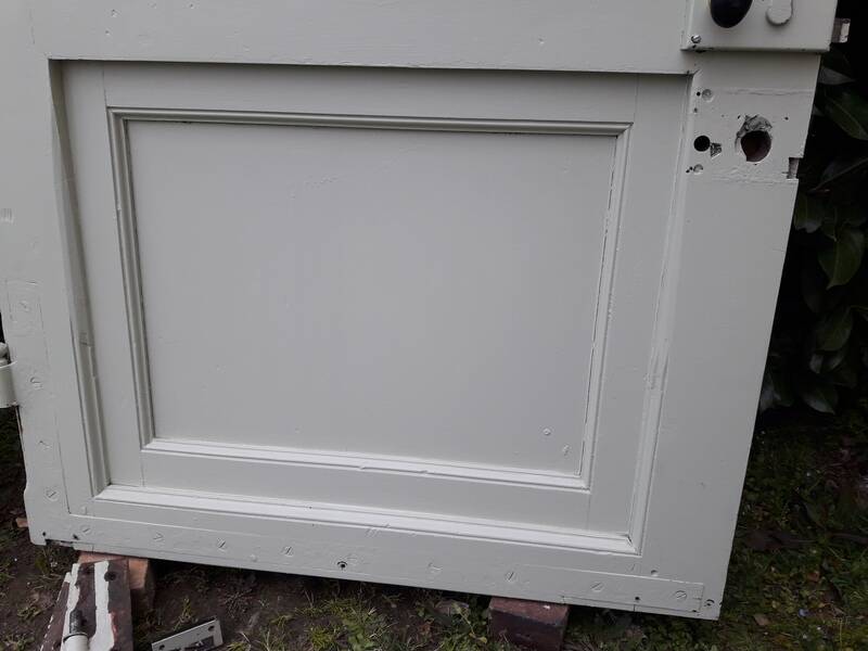 Entrance door 264x99cm old walnut oak wrought iron grille glass panel