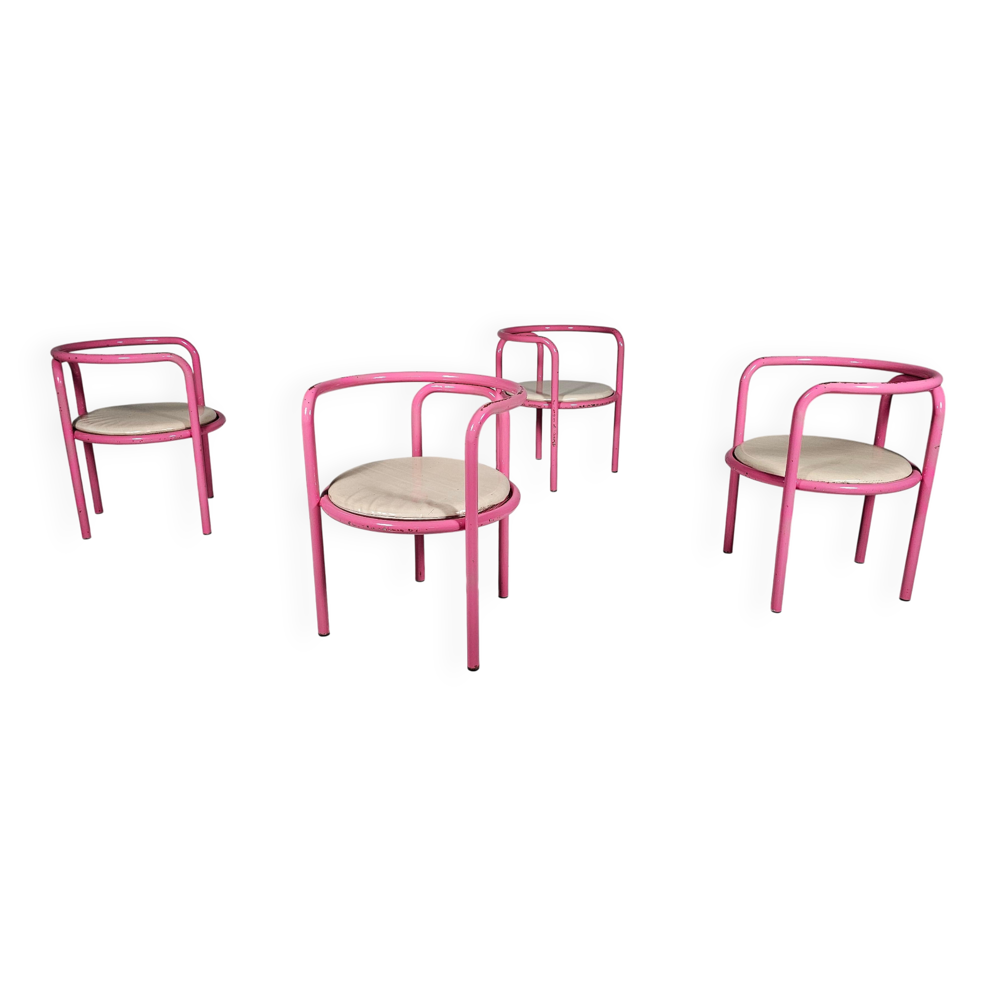 Set of 4 pink Locus Solus chairs by Gae Aulenti for Poltronova, 1960s.