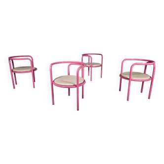 Set of 4 pink Locus Solus chairs by Gae Aulenti for Poltronova, 1960s.