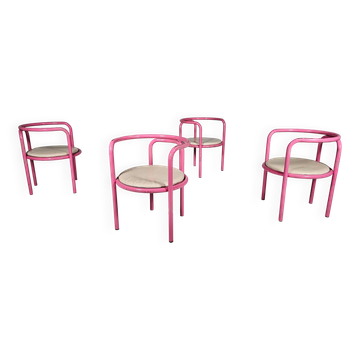 Ensemble de 4 chaises roses Locus Solus de Gae Aulenti pour Poltronova, années 1960