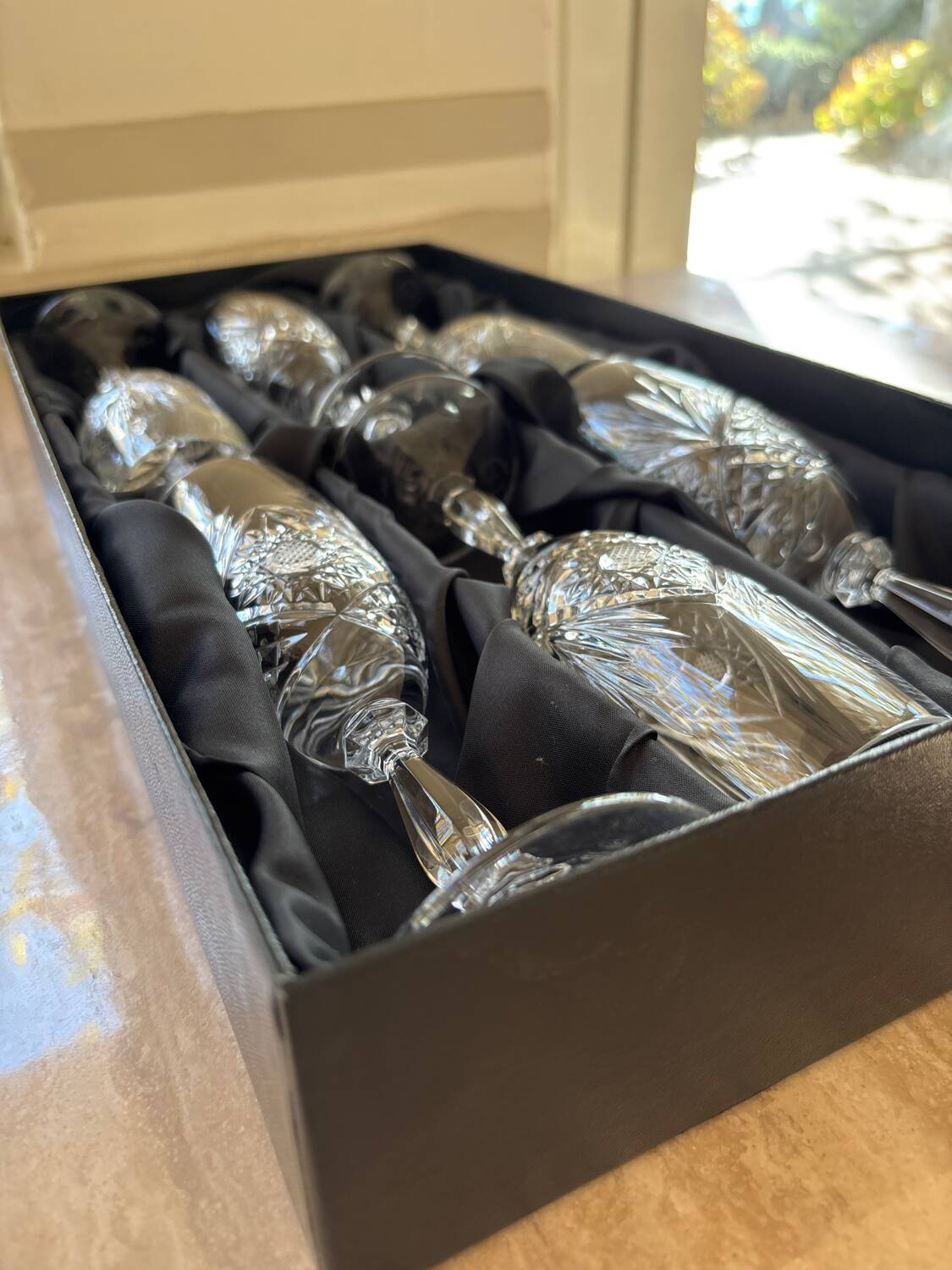 6 crystal champagne glasses