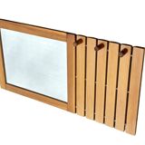 Porte-manteau vintage en pin avec miroir - design des années 1970