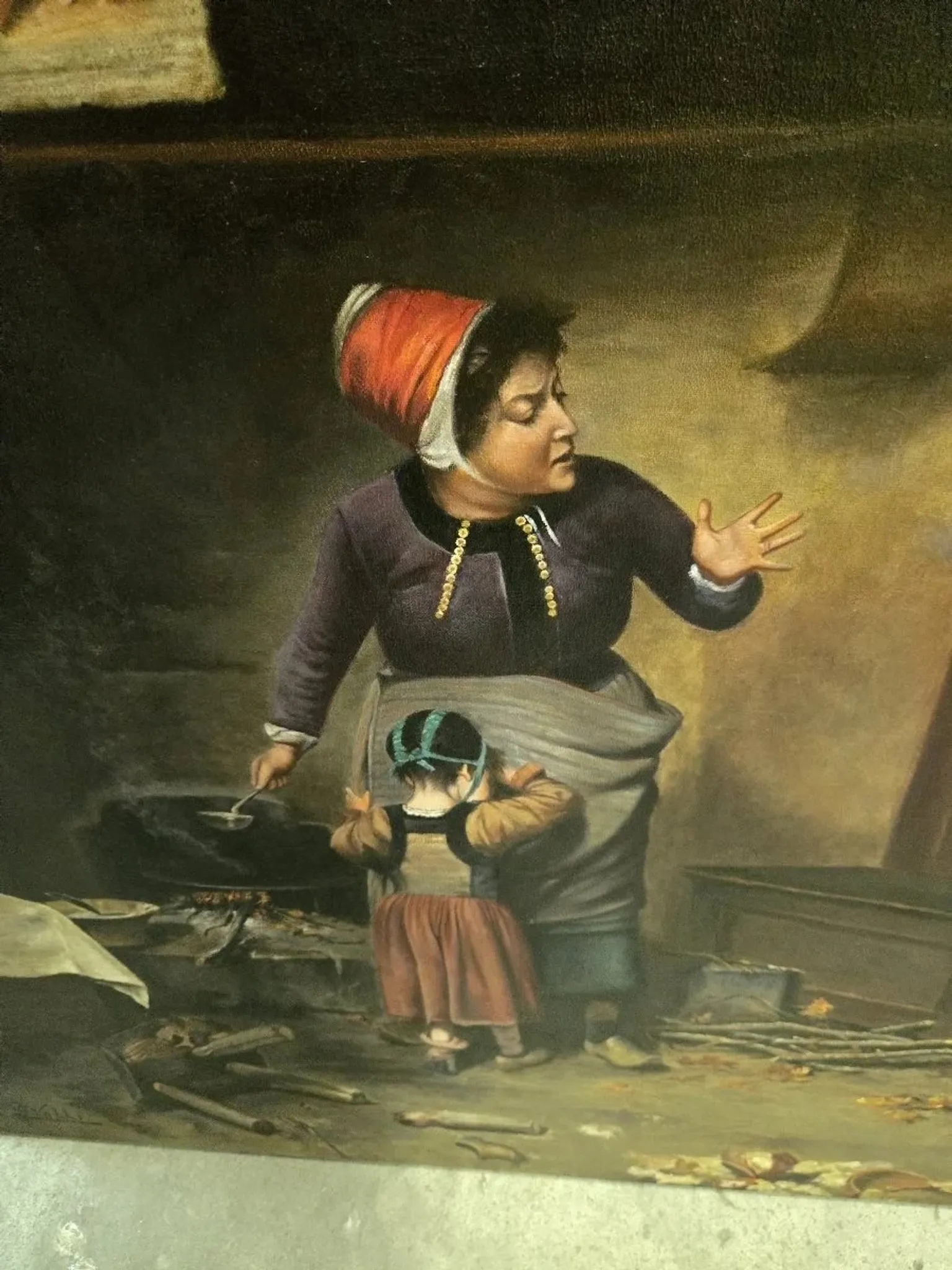 Very large oil on canvas – “La Remontrance” – Signed Valli - 20th century