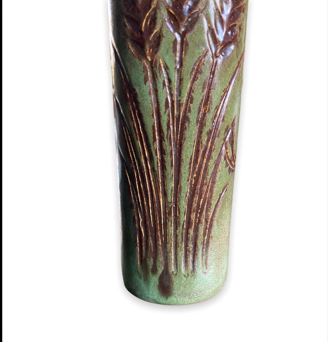 Vase rouleau fond vert midcentury, La Poterie PÉrigourdine