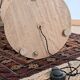 Light wood floor lamp with Art Deco wooden shelf